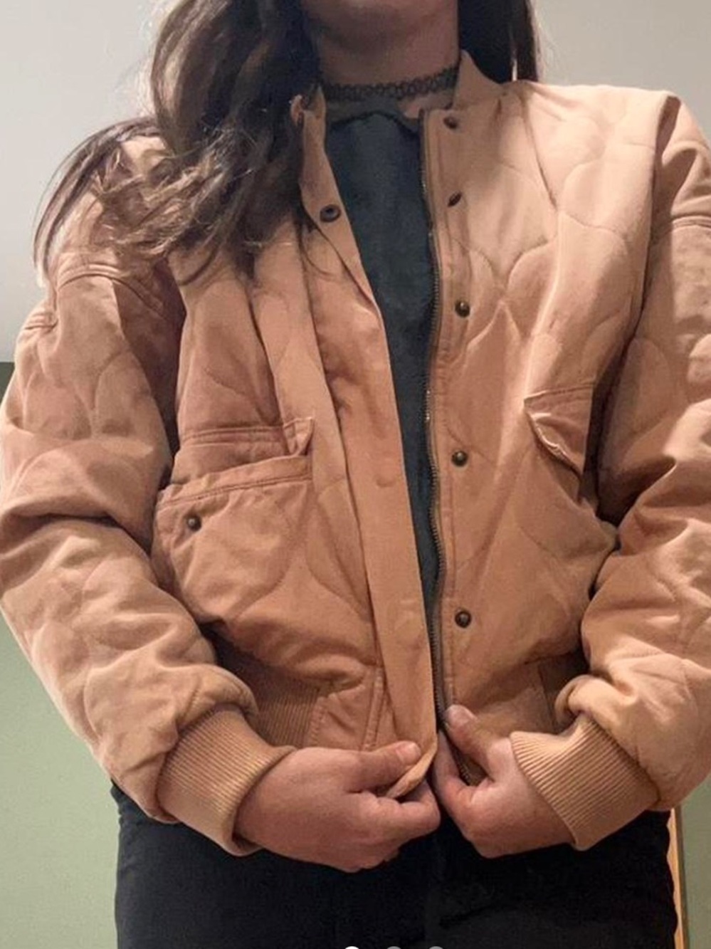 Women’s Universal Thread Camel Quilted Bomber Jacket